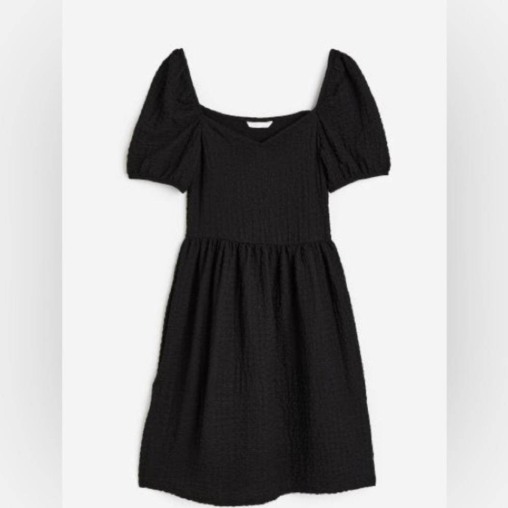 Black  - New plus size Puff-sleeved Textured Jersey‎ Dress